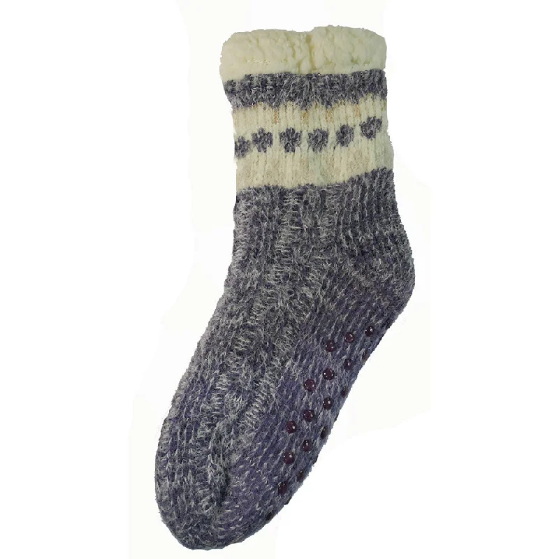 Purple patterned fleece lined cable knit slipper socks