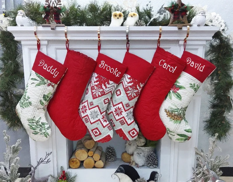 Quilted Timeless Christmas Stockings Embroidered Personalized Holiday