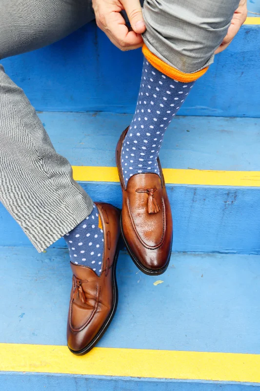 Socks | Navy Orange | White Dots